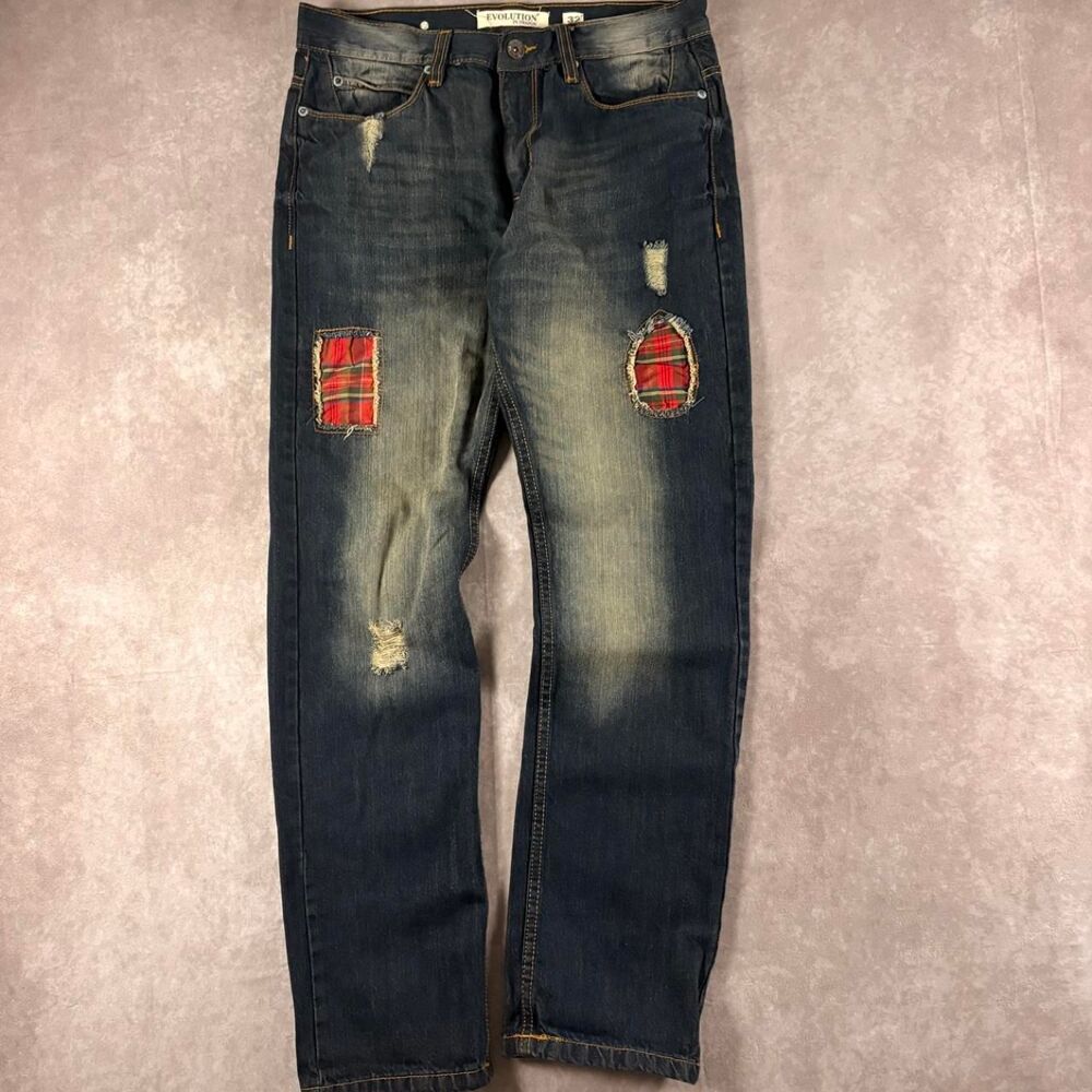 evolution in design plaid patchwork jeans